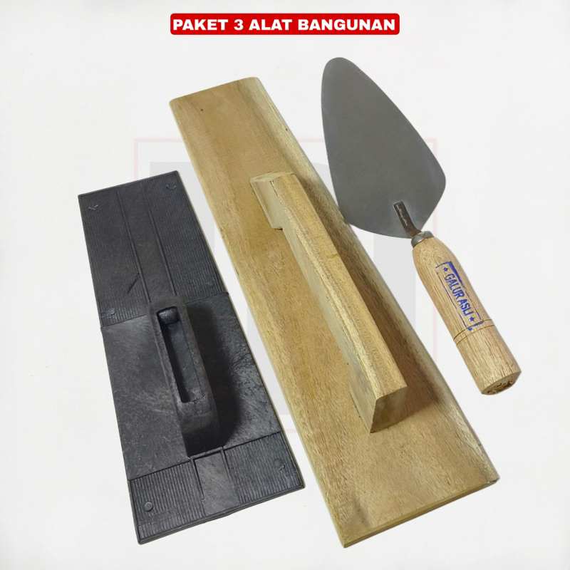 Paket 3 Alat Tukang Bangunan Roskam Kayu Sendok Semen Raskam Pvc