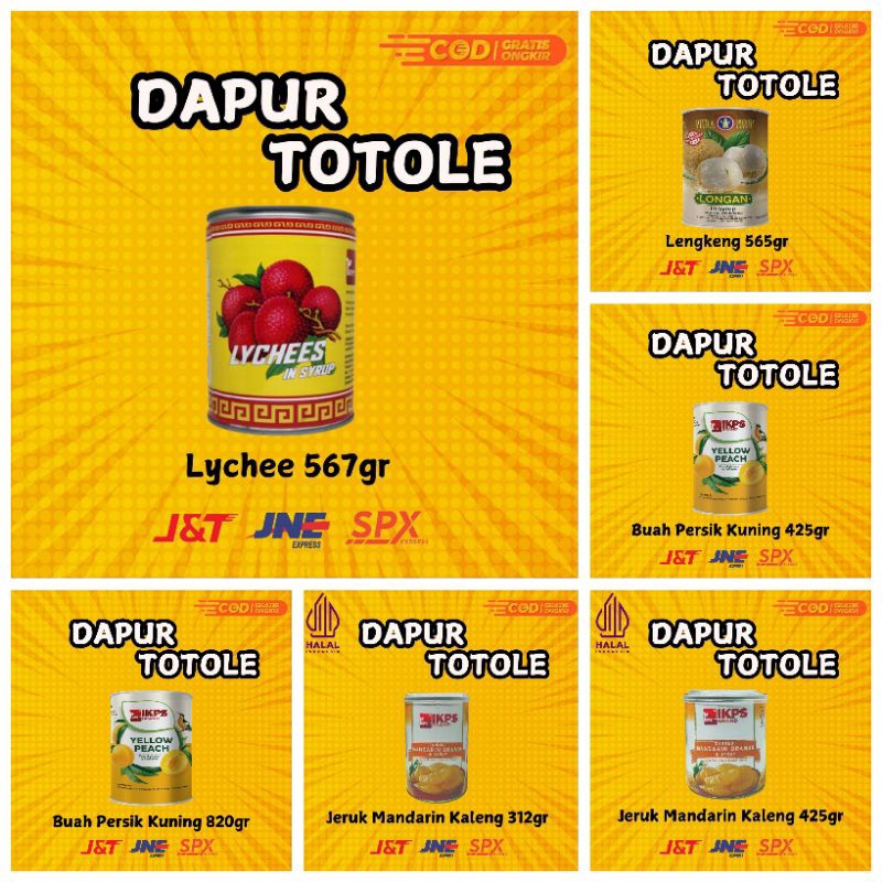 

BUAH DALAM KALENG/BUAH KALENG (LYCHEE / LONGAN / PERSIK KUNING / JERUK MANDARIN)