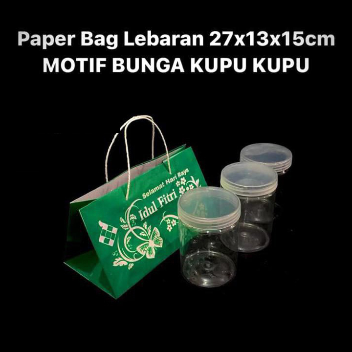 

5 pcs Paperbag Lebaran Hijau 27x13x15 cm Tas Kantong Muat 4 Toples 250gr Idul Fitri