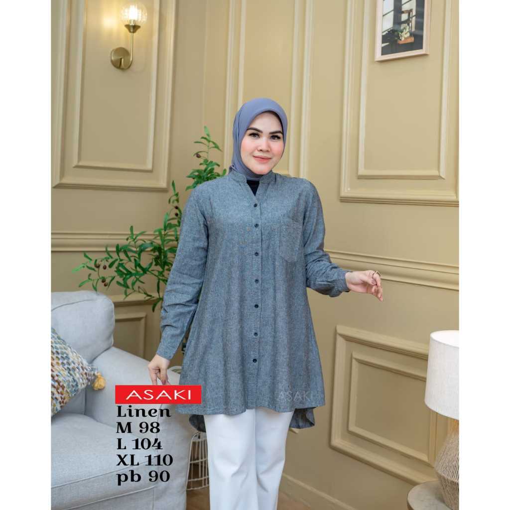 Tunik Asaki Pakaian Blouse Muslim Wanita Baju Lebaran Terkini Bahan Linen