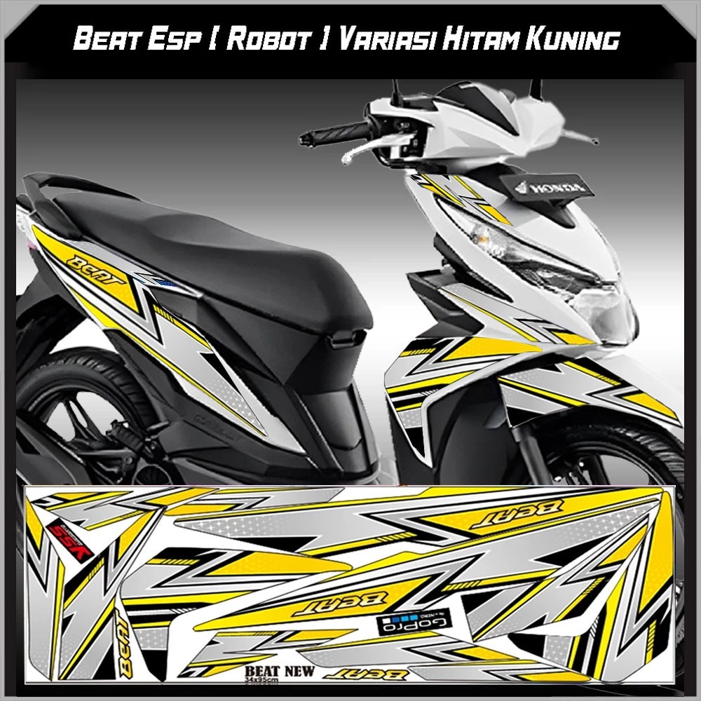 STIKER STRIPING VARIASI HONDA BEAT ESP VARIASI HITAM KUNING VINYL TERLARIS