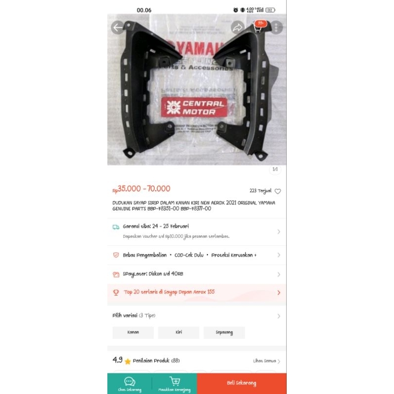 dudukan sayap aerox new carbon