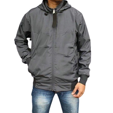 Jaket Parasut Pria Windrunner Polos Hitam M-XXL Jaket Parasit Murah