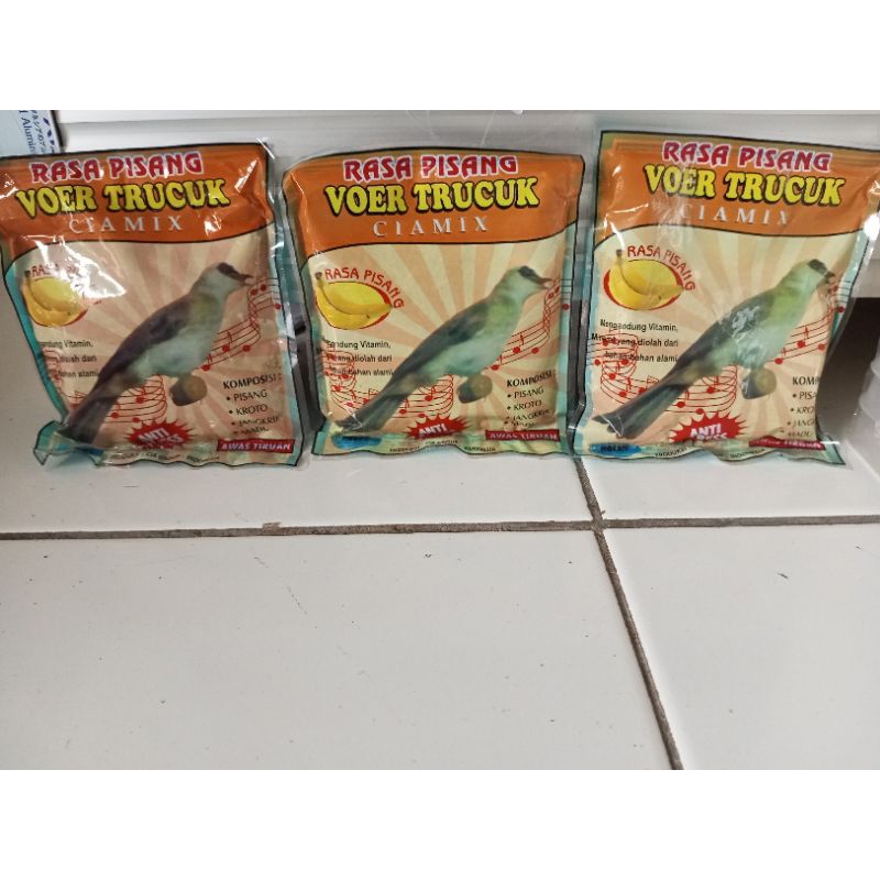 VOER TRUCUK CIAMIX RASA PISANG, MAKANAN BURUNG VOER RASA PISANG, PAKAN BURUNG, PELET BURUNG