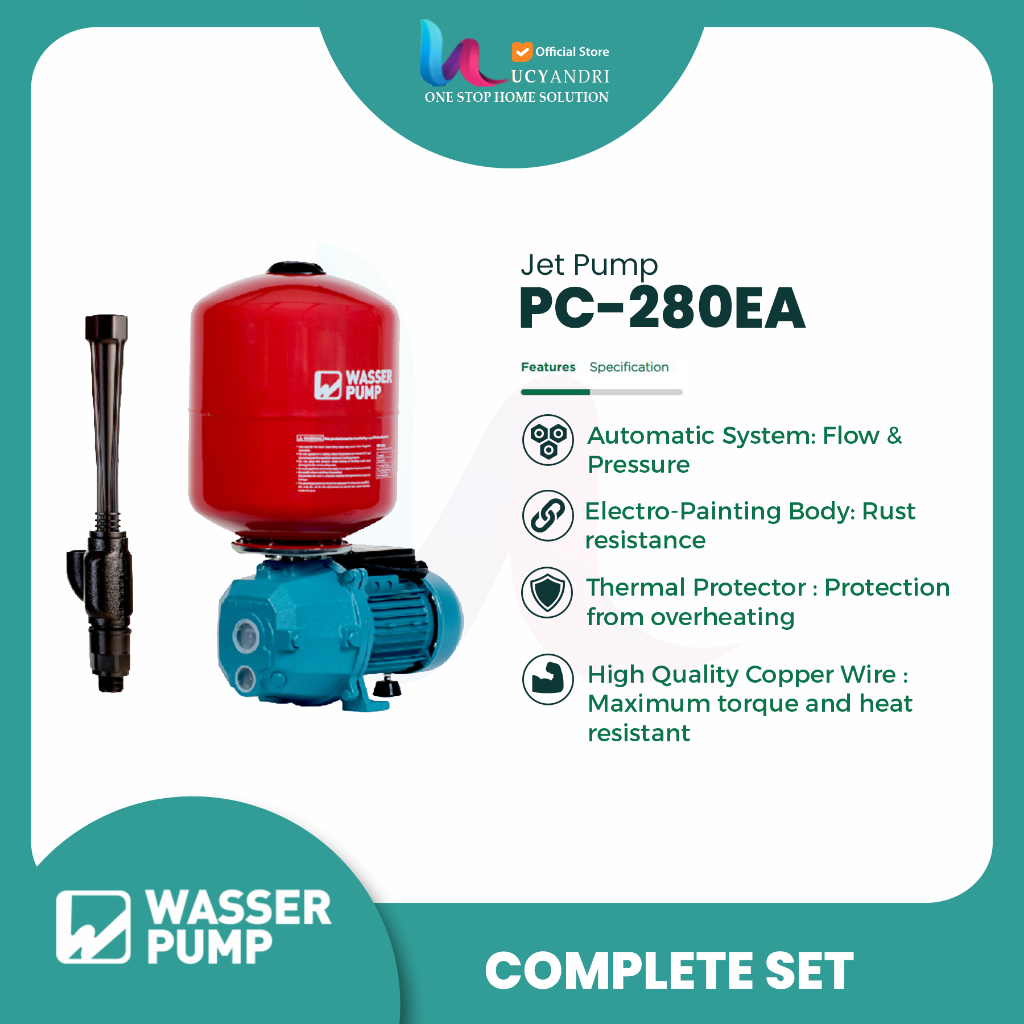 Pompa Sumur Dalam WASSER JET PUMP PC 280 EA 250 WATT DENGAN TABUNG