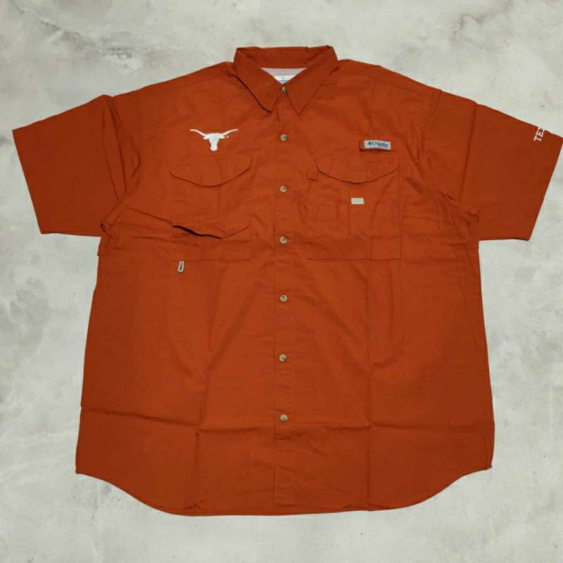 Kemeja tangan pendek pria outdoor Columbia PFG coklat XXXL jumbo