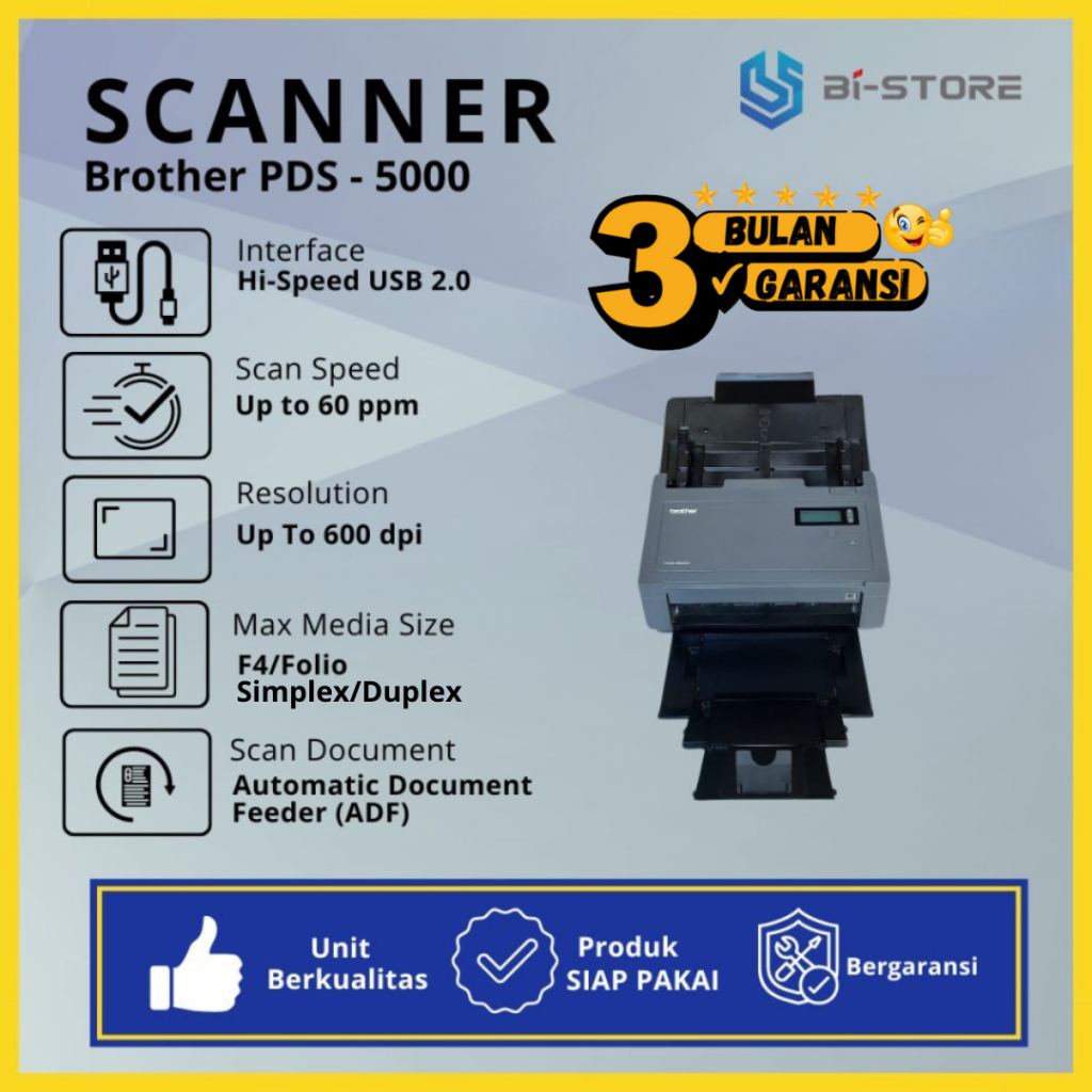 Scanner Folio F4 Brother PDS-5000 Profesional High Speed Hingga 60 PPM