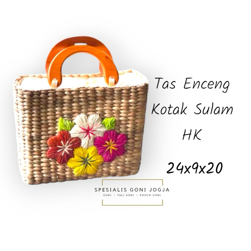 TAS ENCENG GONDOK KOTAK SULAM HANDLE KAYU