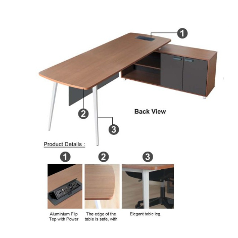 Meja Kantor Manager Meja L 160 Kaki Besi