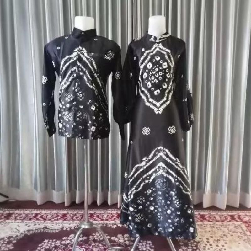 Set Couple Jumputan Khas Palembang/BAJU GAMIS, TUNIK, KEMEJA  JUMPUTAN BAHAN SILKY