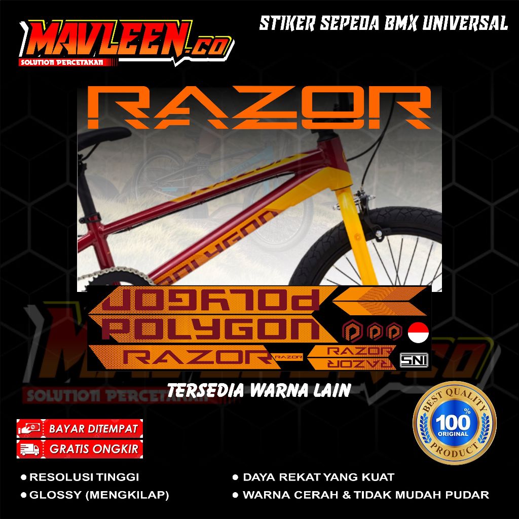 (COD) stiker striping sepeda polygon razo BMX 18 20 decal glossy lentur anti air