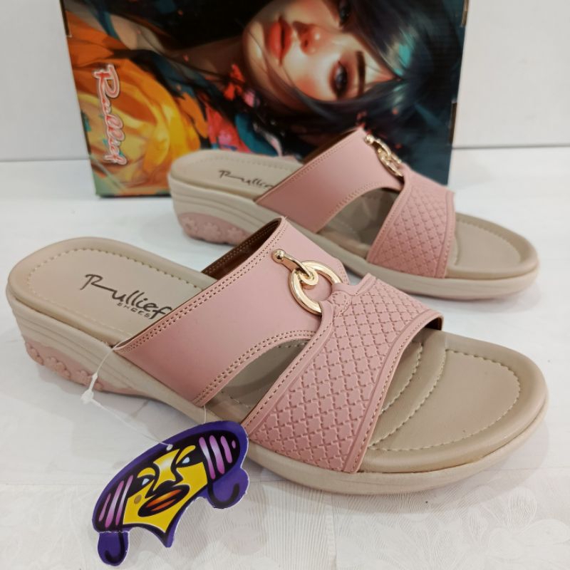Sandal Wedges Rullief hak sedang 4 cm Tipe FLO 128 size 36-40 tebal sol 4cm | Sandal Rullief FLO 128