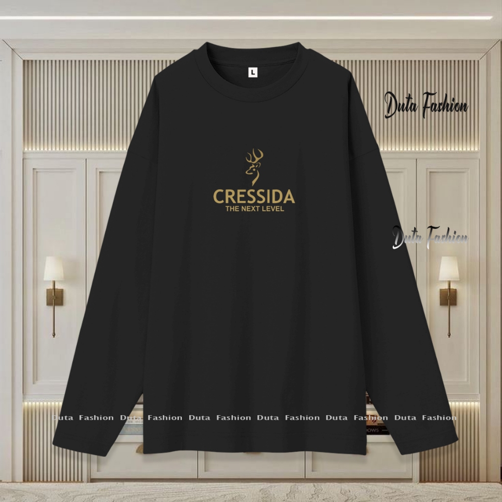 T Shirt Kaos Distro Lengan Panjang Cressida Premium Text Gold Distro Lengan Pendek Baju Unisex