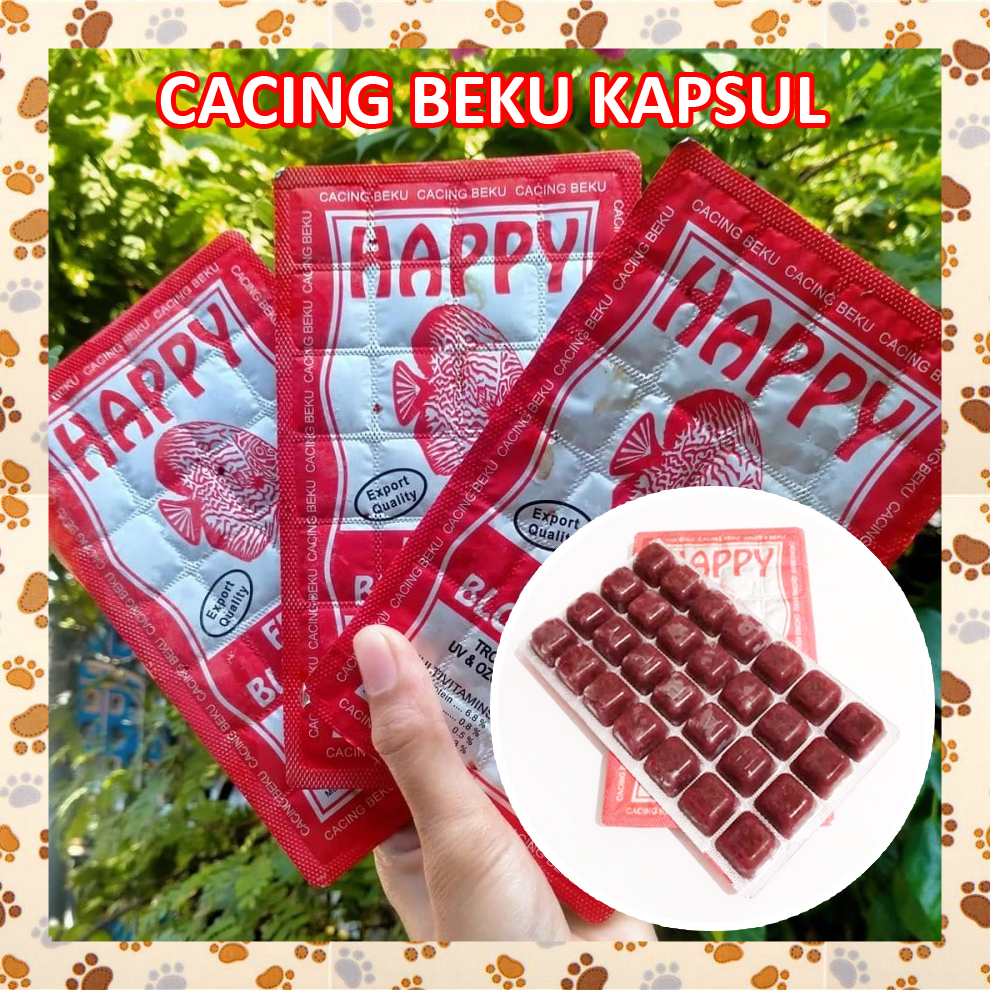 B49FZR Cacing Beku KAPSUL HAPPY Cabek Darah Bloodworm Segar 28 Kotak Makanan Ikan Hias Cupang Guppy 