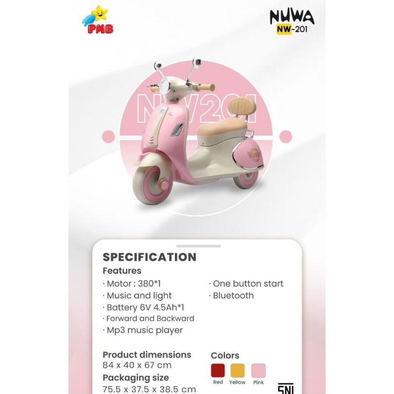 (FREE PELAPIS BAN )MAINAN ANAK MOTOR AKI PMB NW201NW-201 NW 201 VESPA SCOOPY