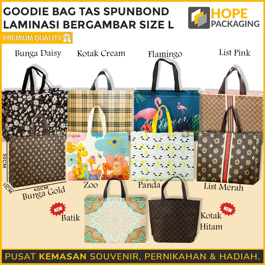 

Goodie Bag Spunbond Laminasi Size L :40x11x30cm / Tas Spunbond Laminasi Motif Bunga Luxury / Tas Hampers / Goodie Bag Hadiah