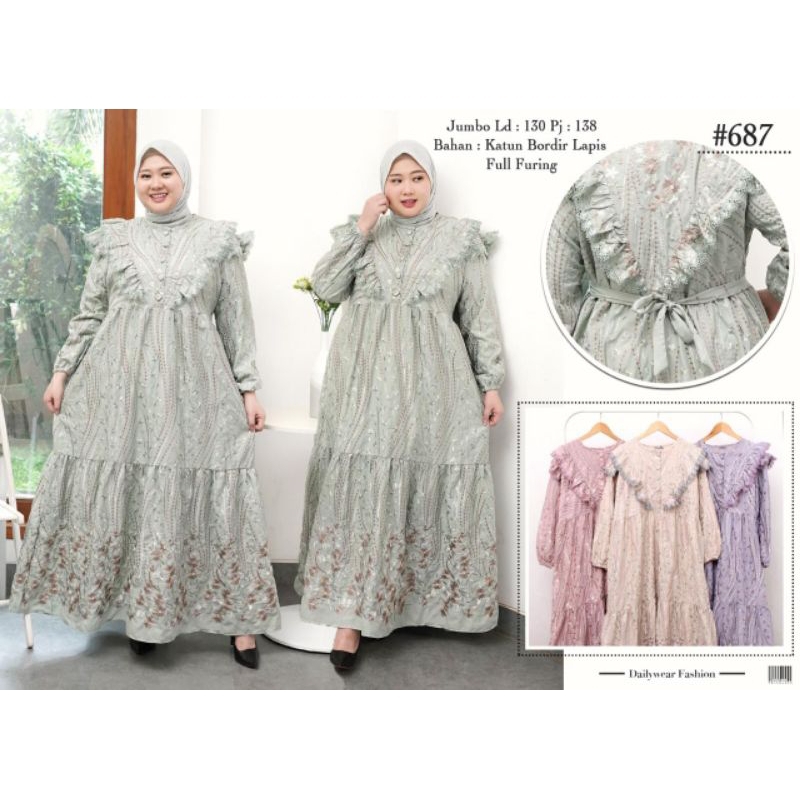 Dress Jumbo Katun Bordir | Dress Katun Bordir Jumbo | Dress Lebaran | Dress Jumbo