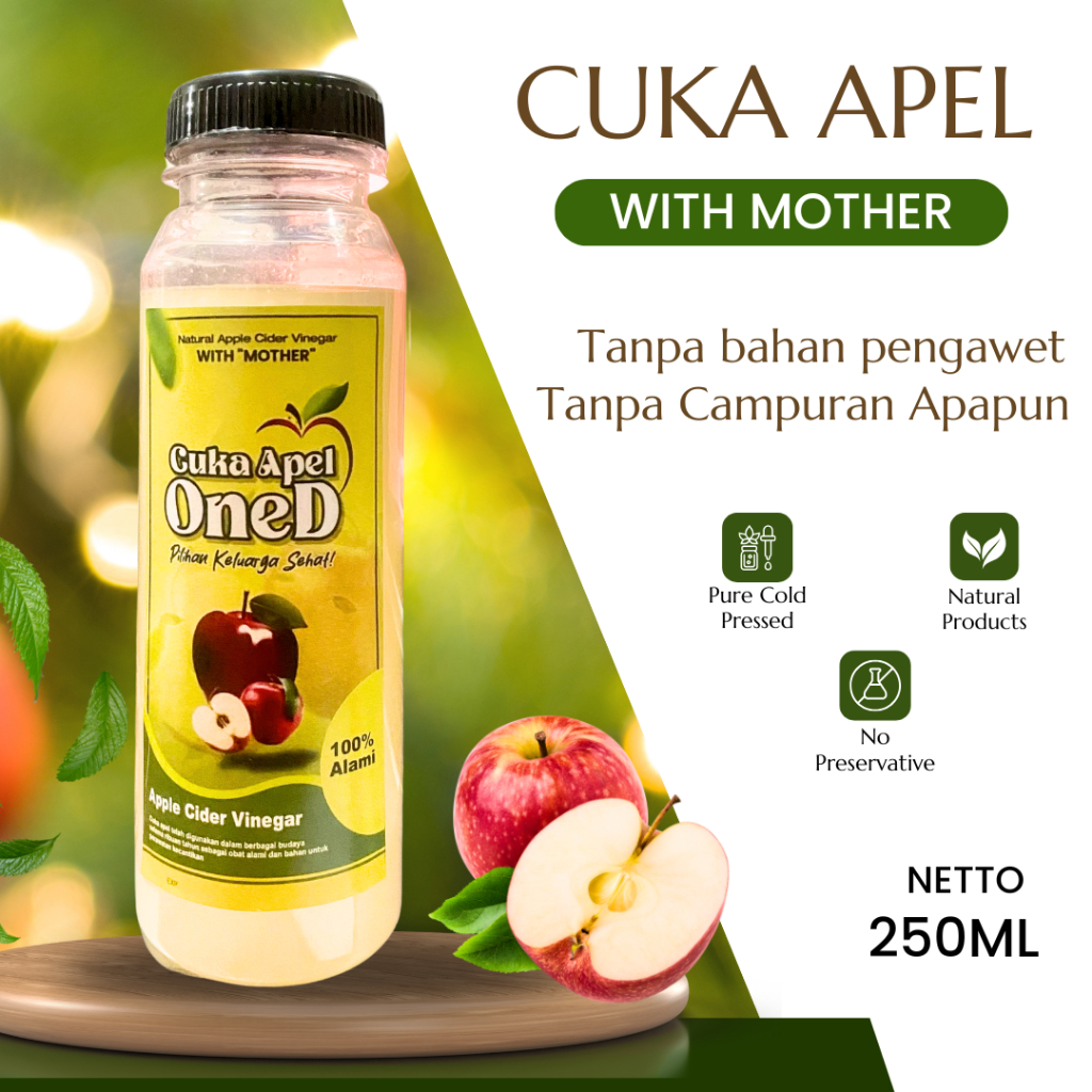 

OneD Cuka Apel Cider Vinegar 250ML Asli dan Murni 100% Murni With Mother Untuk Detoks Kesehatan