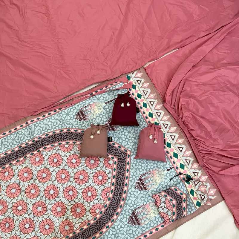 Mukenamucantiq - Set Mukena Travel Parasut Korea Premium 2in1 + Sajadah traveling Motif Kashmeer