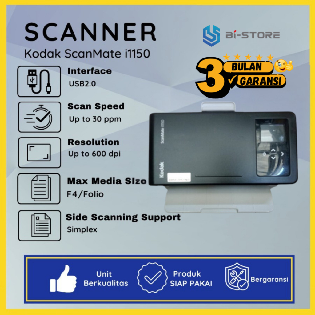 Scanner F4 Folio Kodak ScanMate i1150 Simplex Bisa Scan Hingga 30 PPM