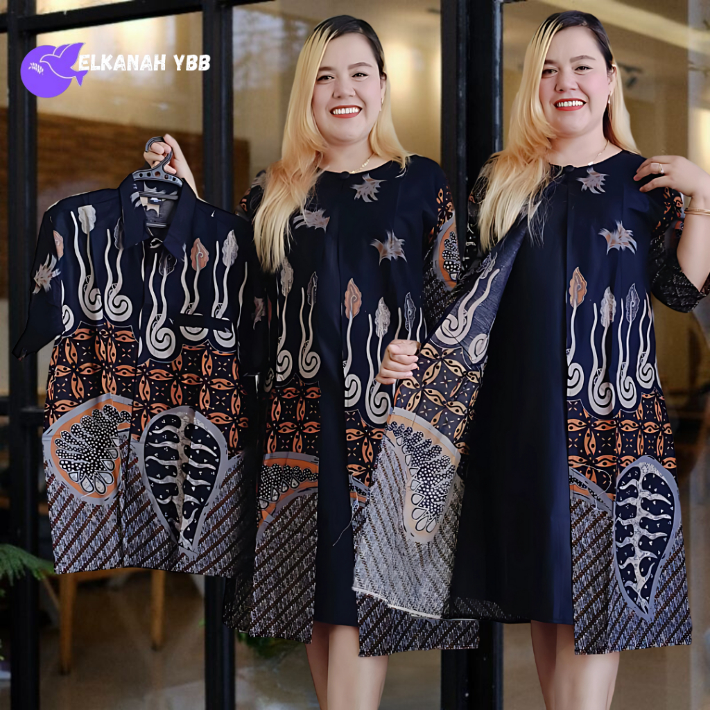 COUPLE DRESS BATIK KOMBINASI POLOS MODEL BARU - ELKANAH