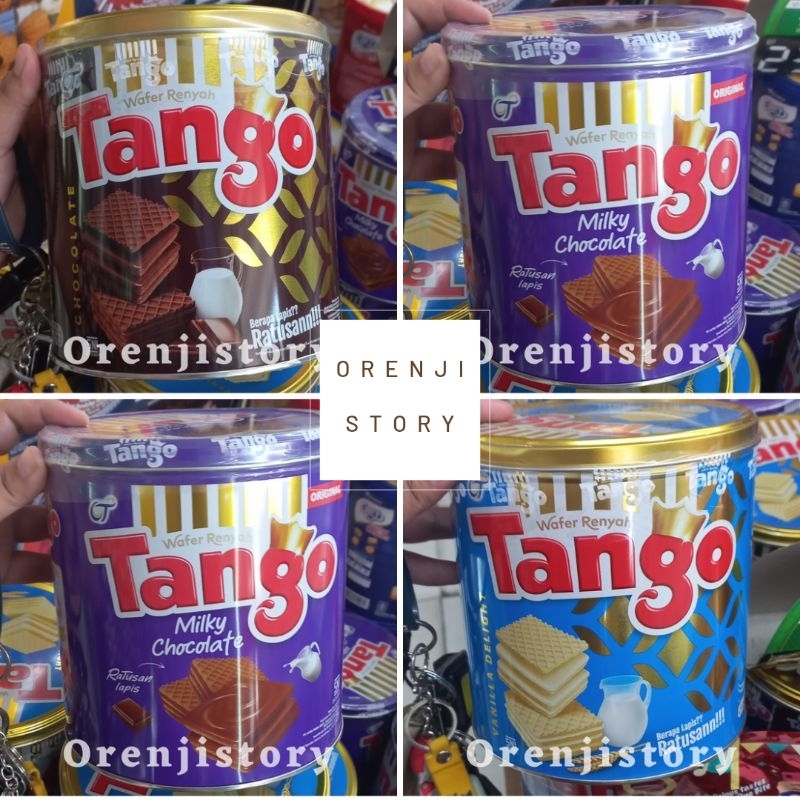 

Tango vanila, milky chocolate dan coklat wafer kaleng 290 Gram