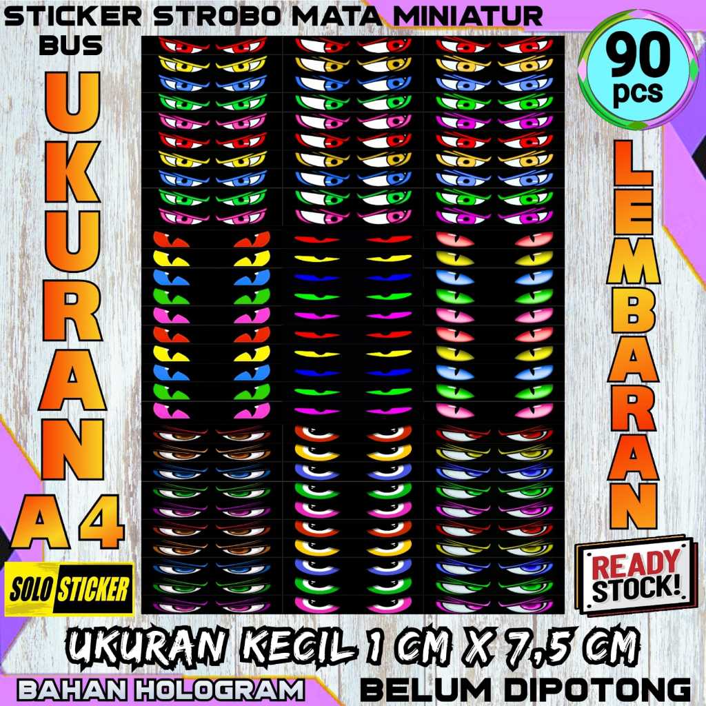 

Isi 90 pc Stiker Strobo Mata Kedip Bus Lembaran Ukuran Kecil 1 x 7,5 cm Bahan Hologram Anti Air
