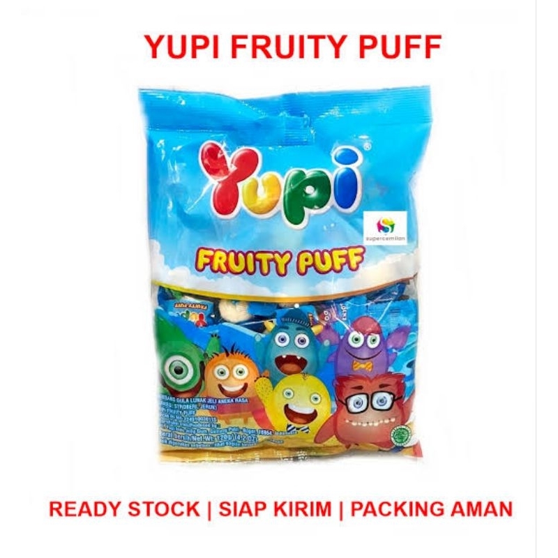 

YUPI FRUITY PUFF PERMEN GULA LUNAK JELY KEMASAN BAG NETTO 110 GR