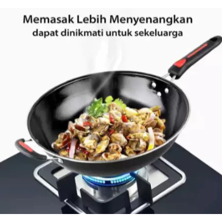 WAJAN HITAM GAGANG 34CM/WAJAN HITAM GAGANG CANTIK/WAJAN PENGGORENGAN ENAMEL/WAJAN GAGANG HITAM SERBA
