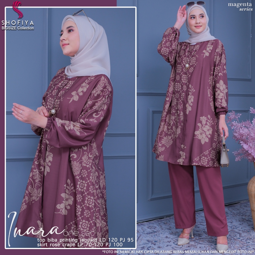 Inara Set Muslimah Setelan Wanita Midi Dress Celana Panjang Premium