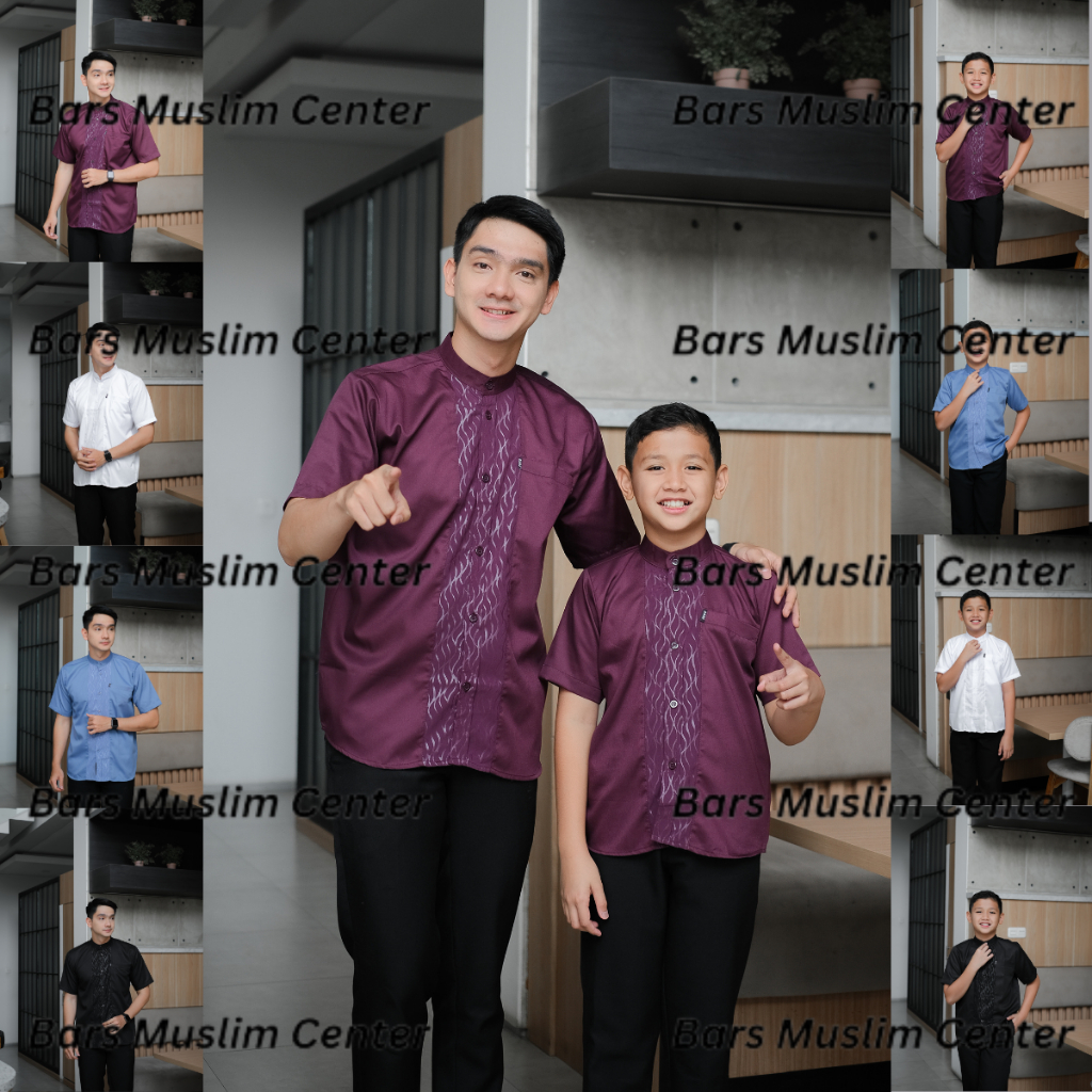 BARS MUSLIM Baju Koko Couple Pasangan Lengan Pendek Pria Dewasa Dan Anak Laki Laki Kemko Kurta Rabba