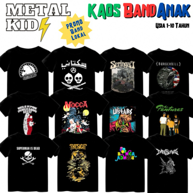 PROMO KAOS BAND ANAK, Band Lokal Usia 1-10Tahun Unisex Mocca Seringai Burgerkill Thesigit