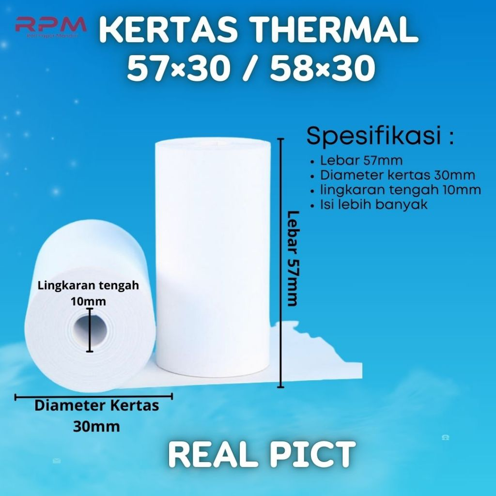 

Kertas Struk Thermal 57x30 Coreless 58x30 Termal Roll Kasir 57mm 58mm Printer Edc Bluetooth