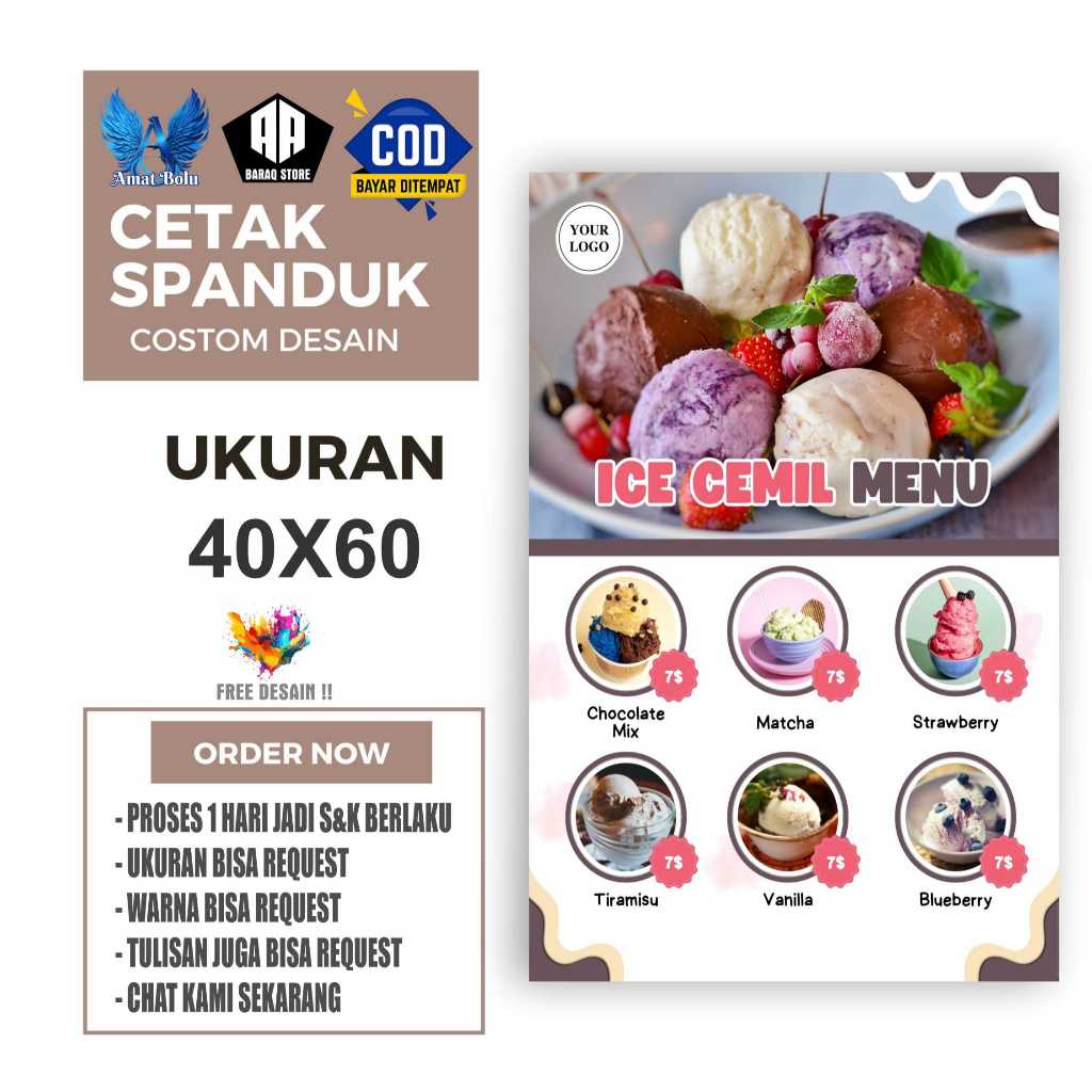 Cetak Spanduk Banner MENU ES CEMIL Costom Desain