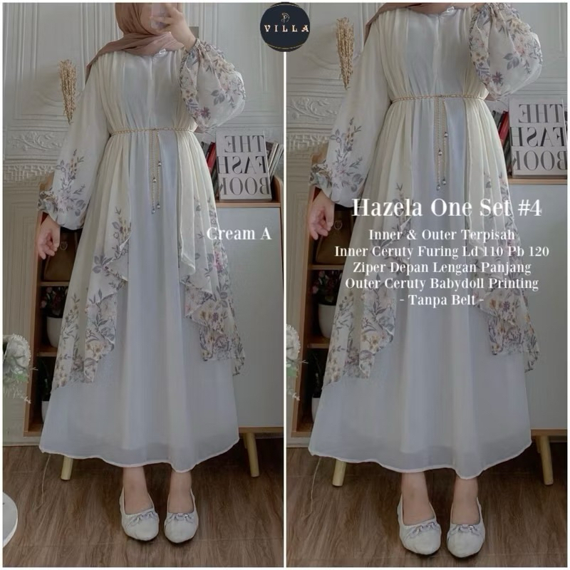 Soyeji Set // One Set Inner Plisket dan Outer Dress Motif Bunga