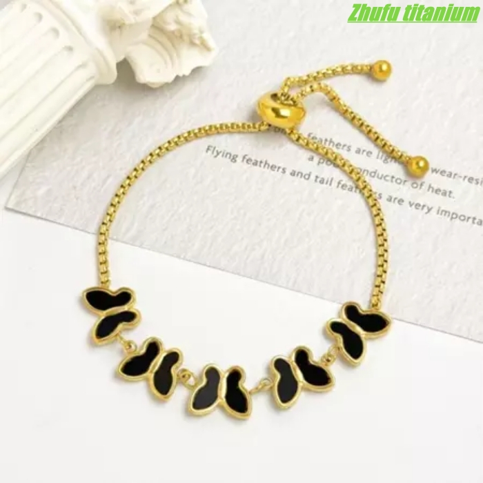 Gelang Serut Tangan Wanita Kupu Hitam Terbaru - Gelang Titanium Serut Wanita Model Kupu hitam