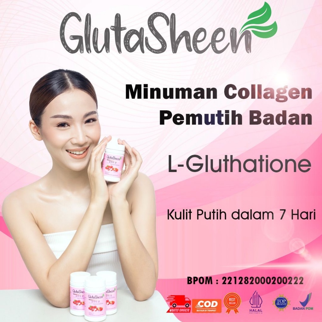 GlutaSheen Minuman Kolagen Untuk Mencerahkan Memutihkan Kulit Wajah Flek Hitam dan Seluruh Badan Ori