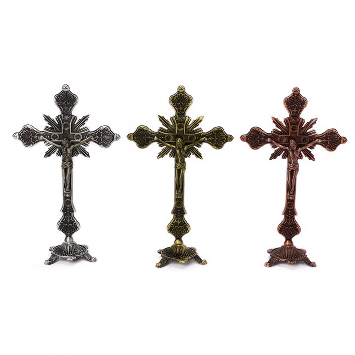 Yeraya Salib Duduk Katolik Besi Sinar Full Warna 25cm Salib mini Salib dasbor mobil salib duduk mini