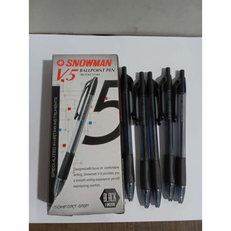 

1 Kotak isi 12 Pena Snowman V5 Tik Tak warna Hitam