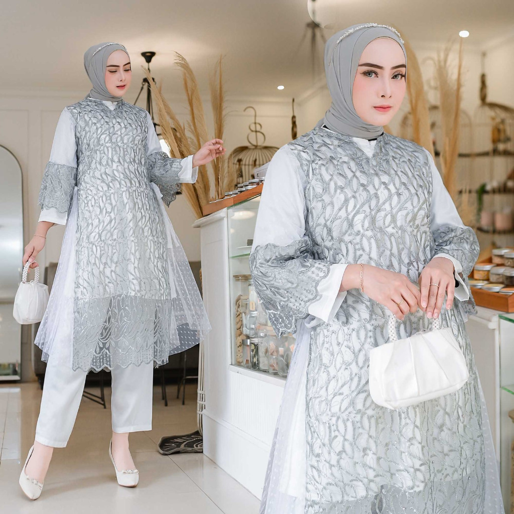 Sheera One Set 3in1 Tali Samping Outer Inner Celana Tile Brokat Saten Velvet Premium Baju Lebaran Dr