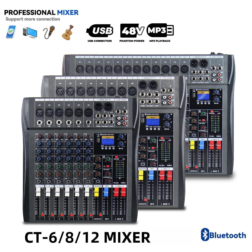 AUDIO MIXER CT6/CT8/CT12 SBLUETOOTH, 6/8/12 channel USB,RECORD,SOUND CARDREVERB Mixer audio saluran 
