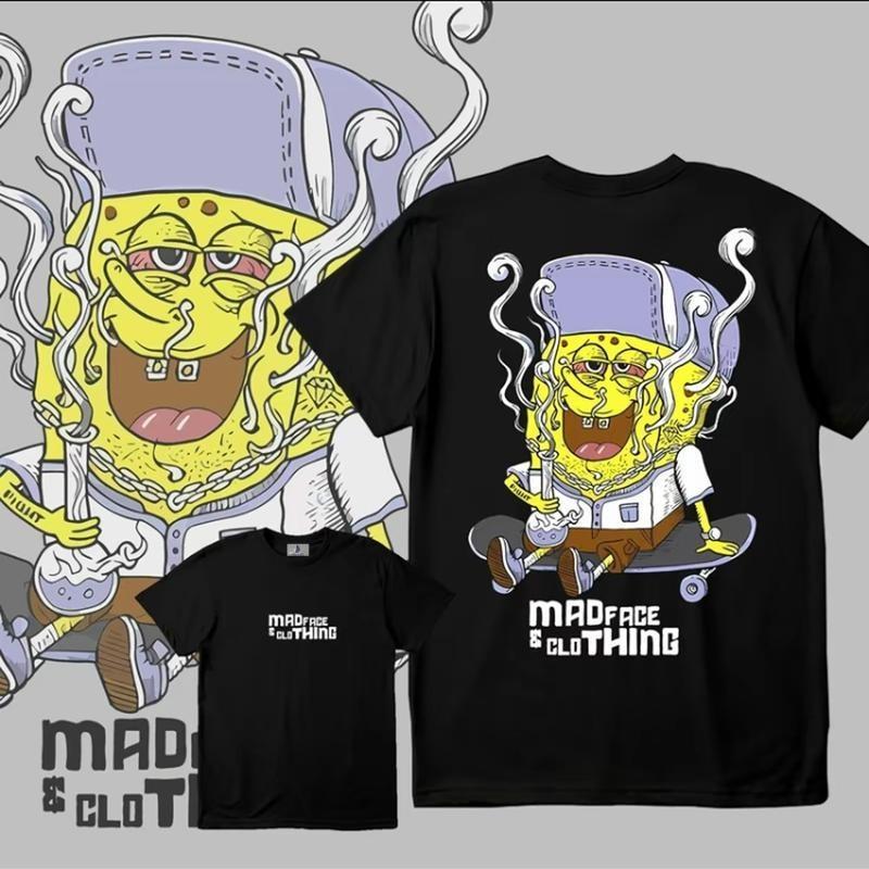 Kaos Spongebob Hitam Tees Kaos Pria Cotton Lengan Pendek Atasan Dewasa