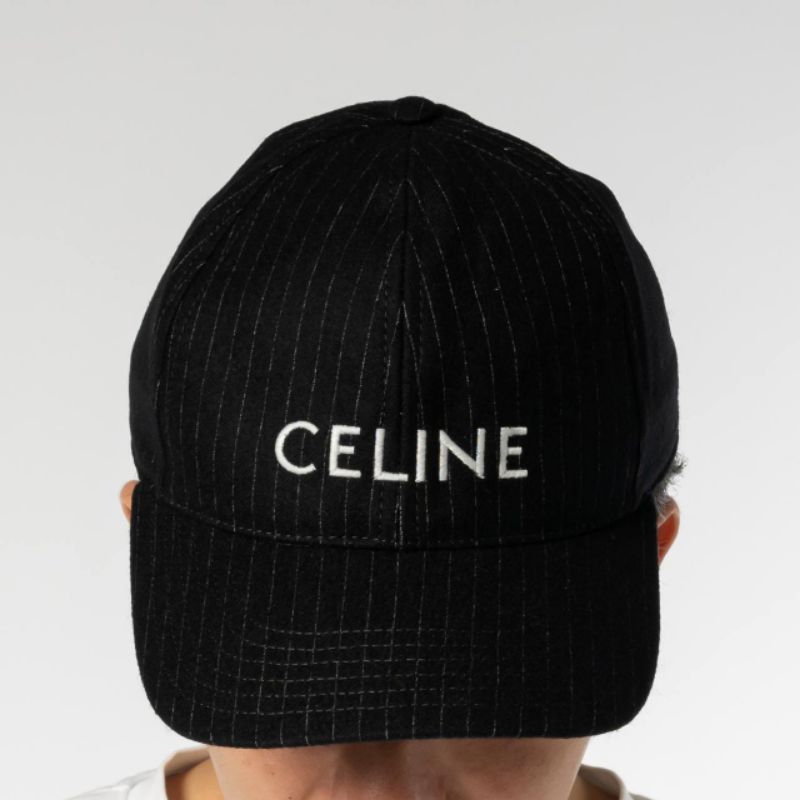 Celine Baseball Cap In Flannel Noir/Craie