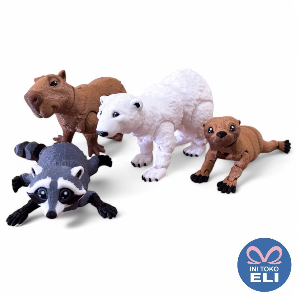 Figur Hewan Binatang Realistis Koleksi & Dekorasi Lucu Toy Capybara Bear Otter Racoon Skunk