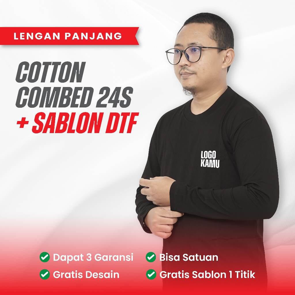 KAOS SABLON CUSTOM SATUAN DESAIN SENDIRI | SERAGAM KERJA KARYAWAN TOKO | COMBED 24S LENGAN PANJANG
