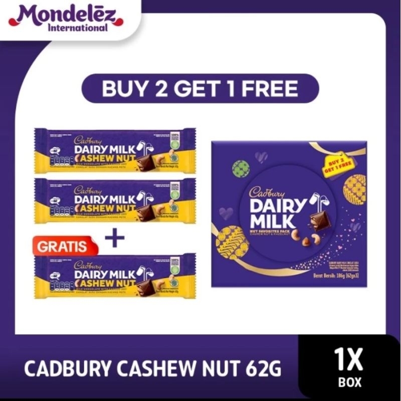 

Cadbury Dairy Milk Cashew 62 gram B2G1 (3pcs)