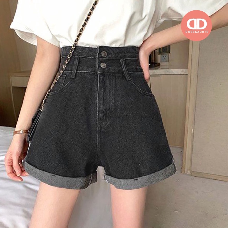 KODE D92I Short Pants High waist Hot Pants Celana Pendek Jeans Wanita Korea Style Motif Bordir Love