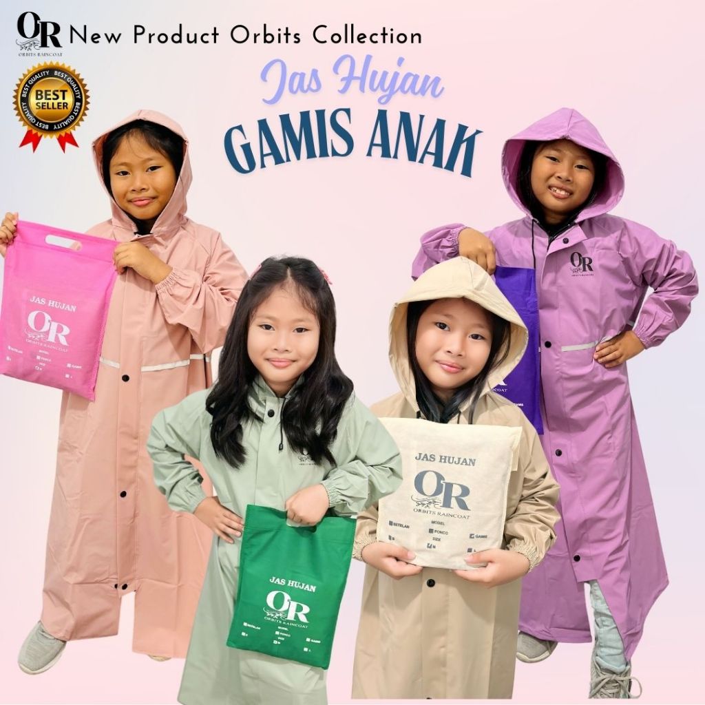 KUBIBIX JAS HUJAN GAMIS ANAK PEREMPUAN MUSLIMAH SYAR'I PAUD TK SD SMP BAHAN PVC KARET PREMIUM KUAT