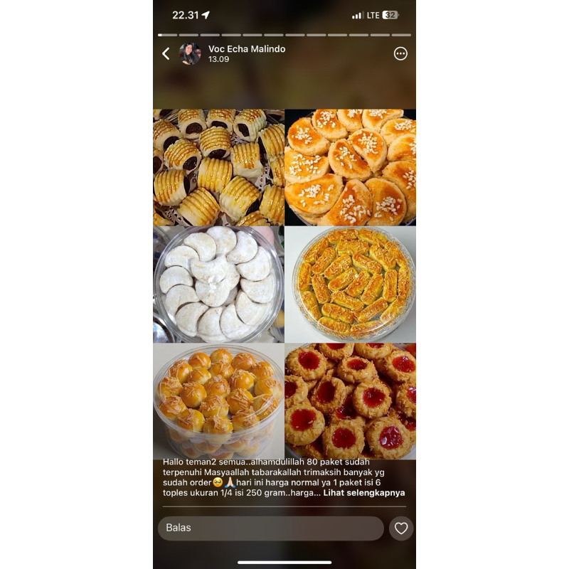 

roti thunbprint paket isi 6 pcs harga 100