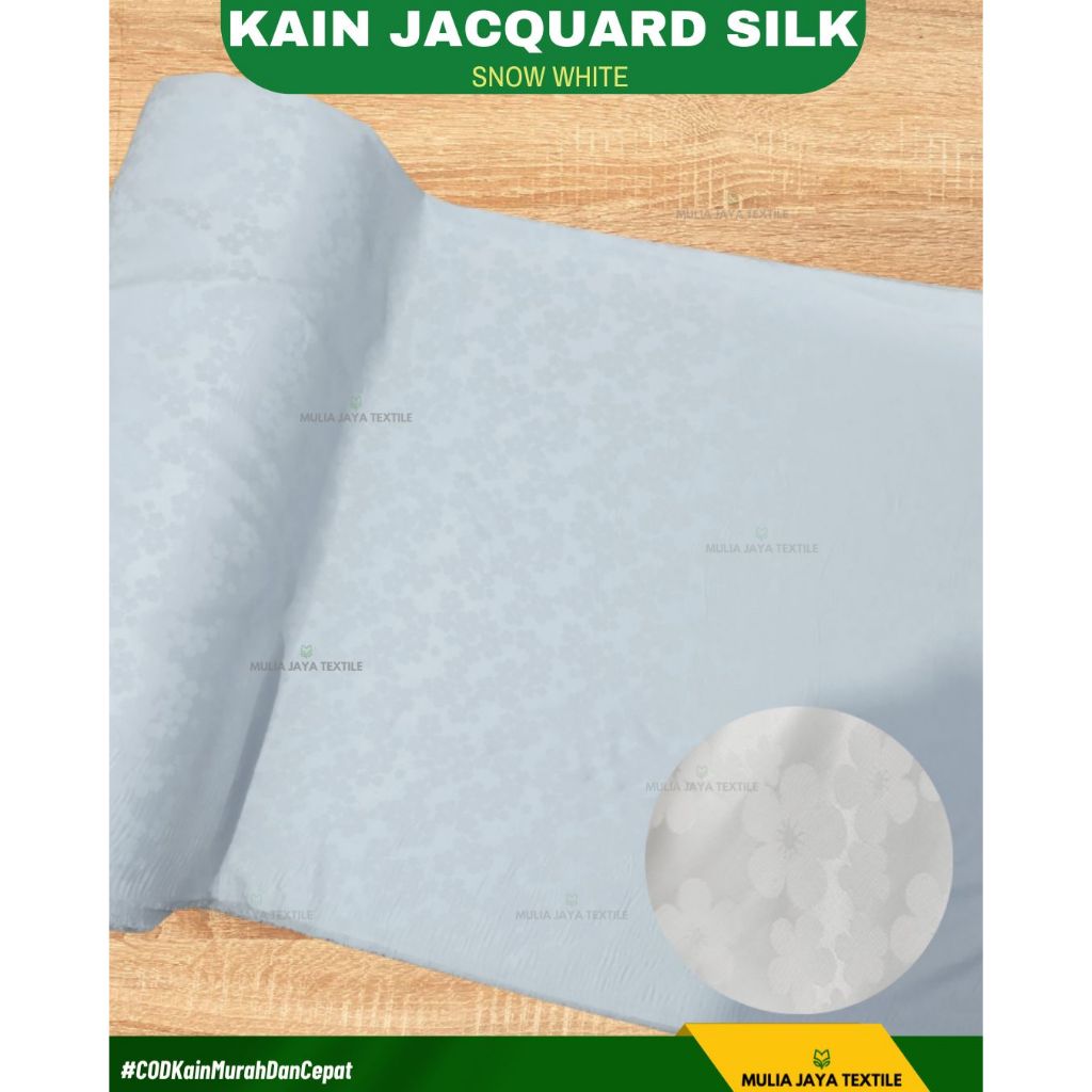 Kain Jacquard Emboss Silk Premium Motif Clover Khusus Putih [JSW]